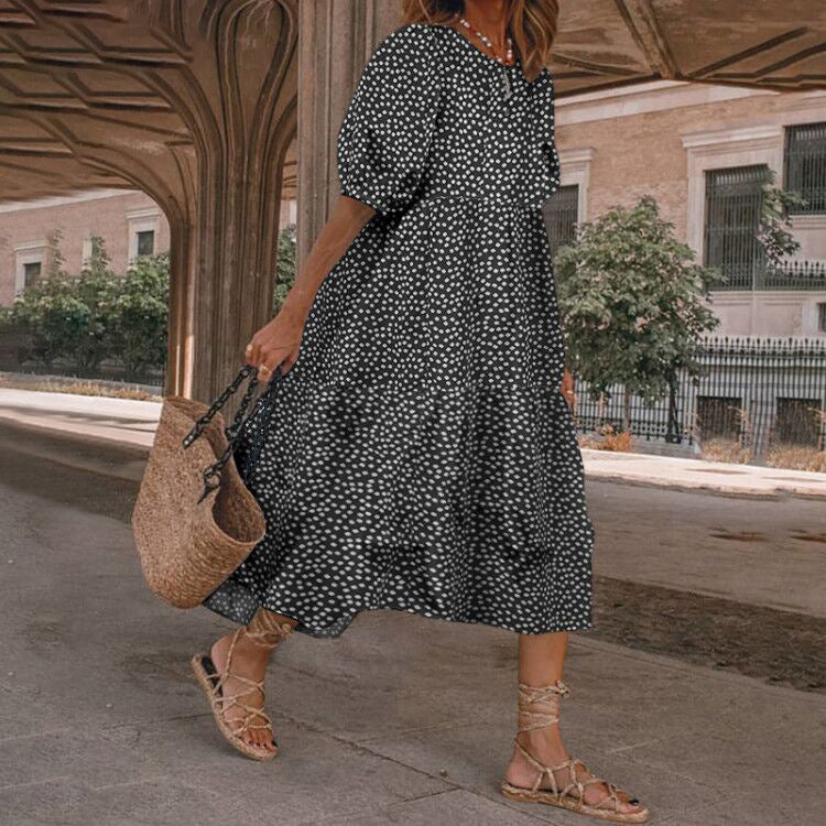 Pocketed Winifred Puff Sleeve Gingham Midi Dress