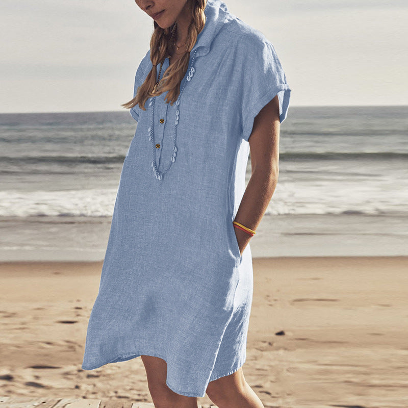 Cotton Dowling + Tencel Pocketed Chambray Shirt Dress