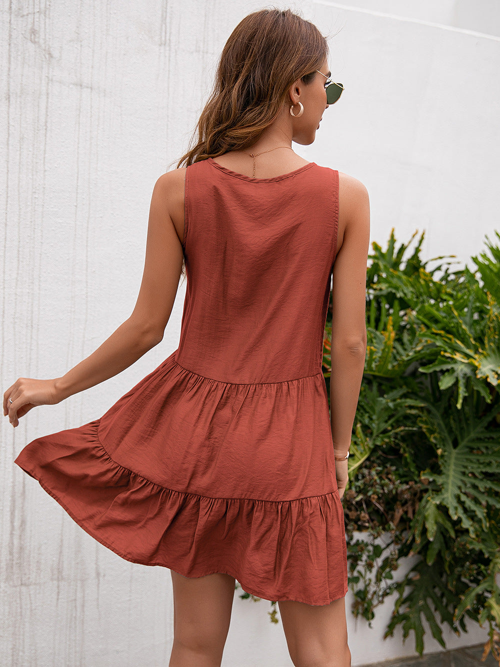 Swiss Canon Dot Tiered Babydoll Dress Rose