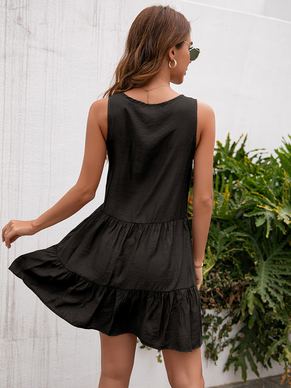 Swiss Canon Dot Tiered Babydoll Dress Black