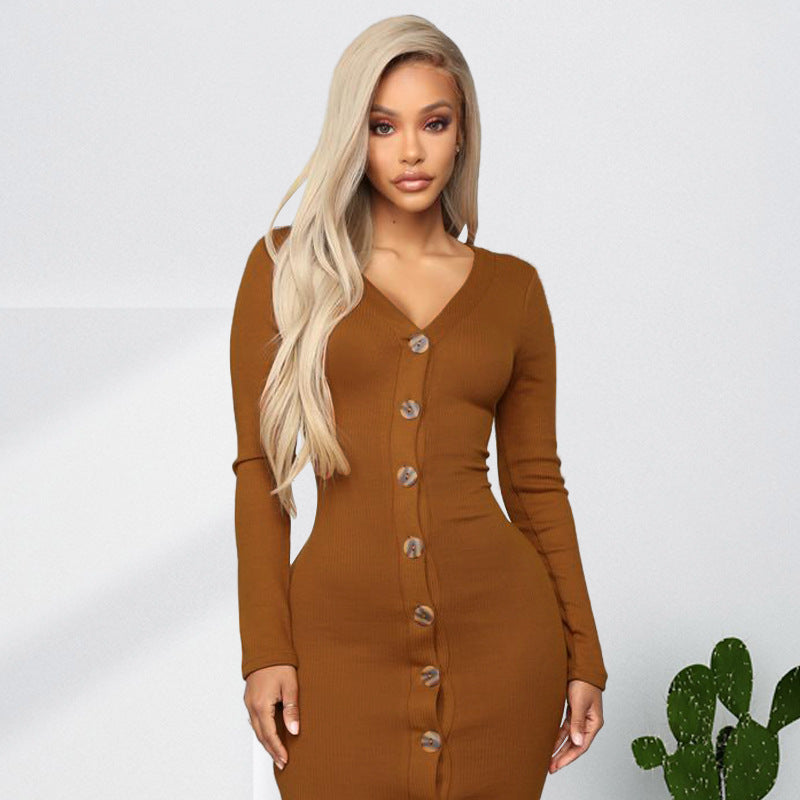 Cotton Praia Blend Ribbed Button Down Midi Dress Camel FINAL