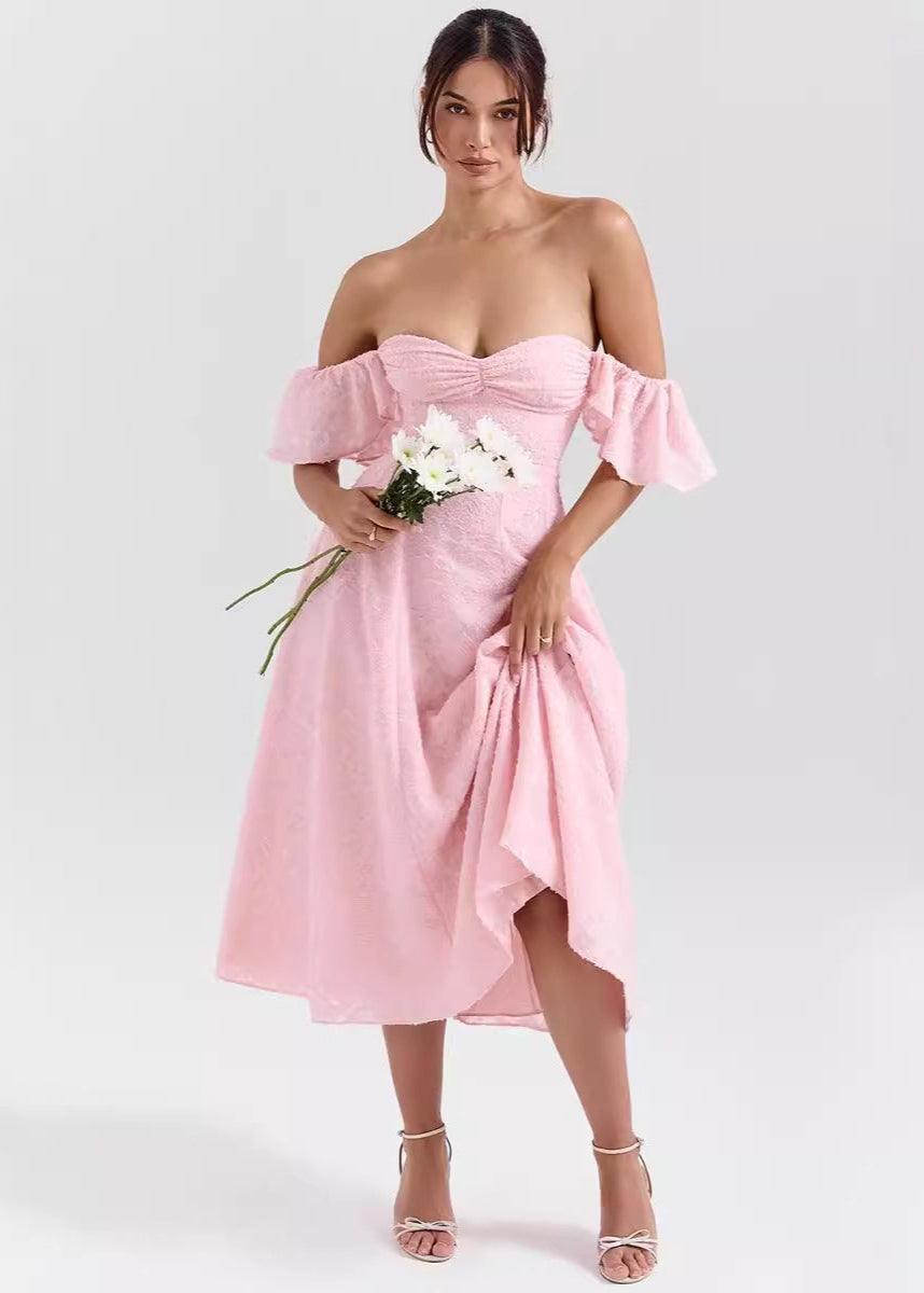 Textured Rosalie Flutter Sleeve Midi Dress