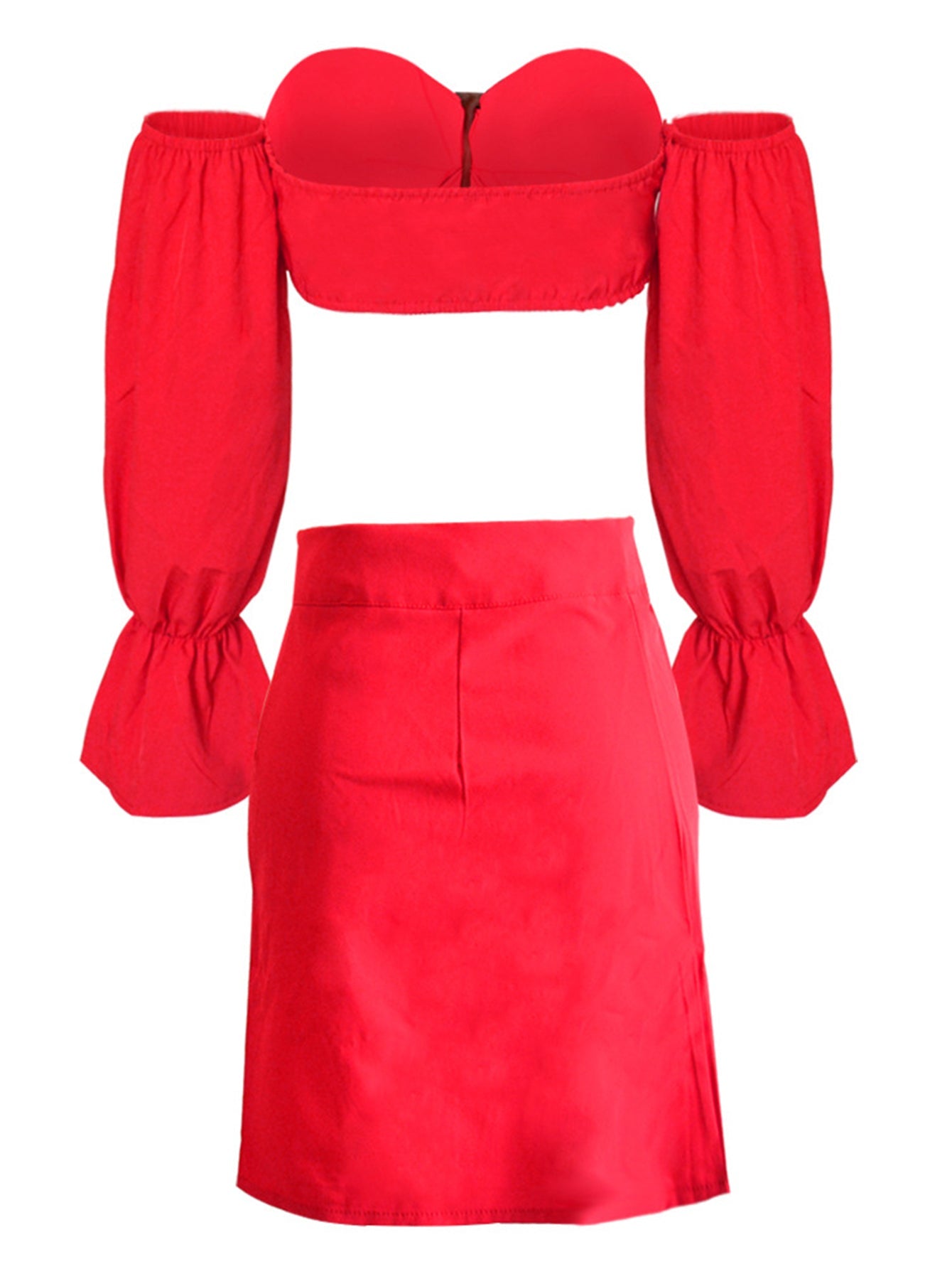 Shoulder Off Lantern Sleeve Crop Top & Skirt Set