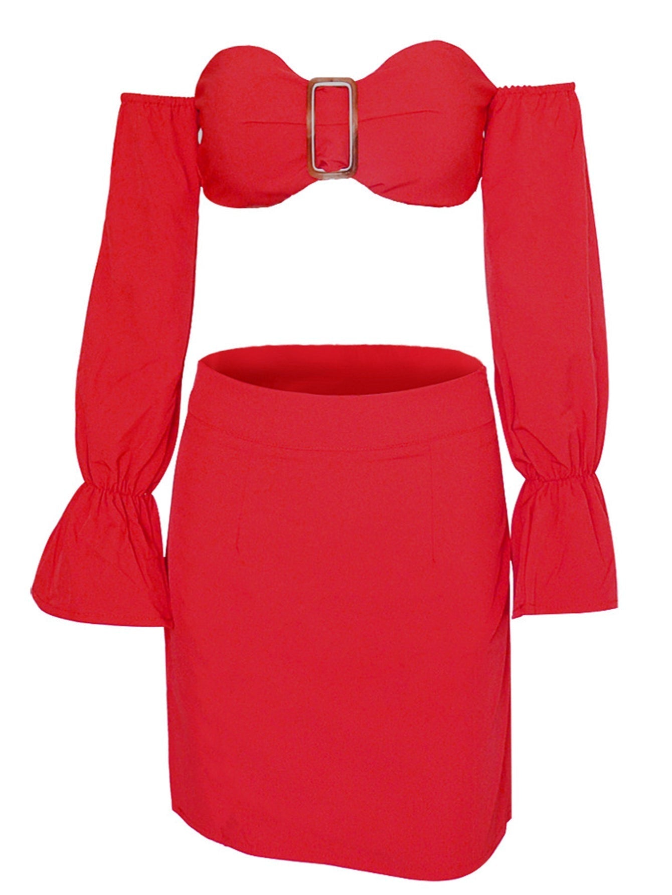 Shoulder Off Lantern Sleeve Crop Top & Skirt Set
