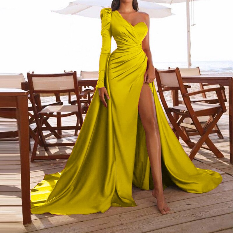 Kissnovaa - One-shoulder Long Sleeve Cocktail Dress