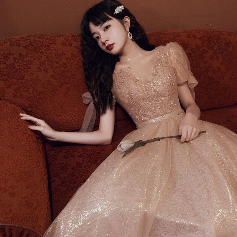 Kissnovaa - Pearls Beading Tulle Party Dresses