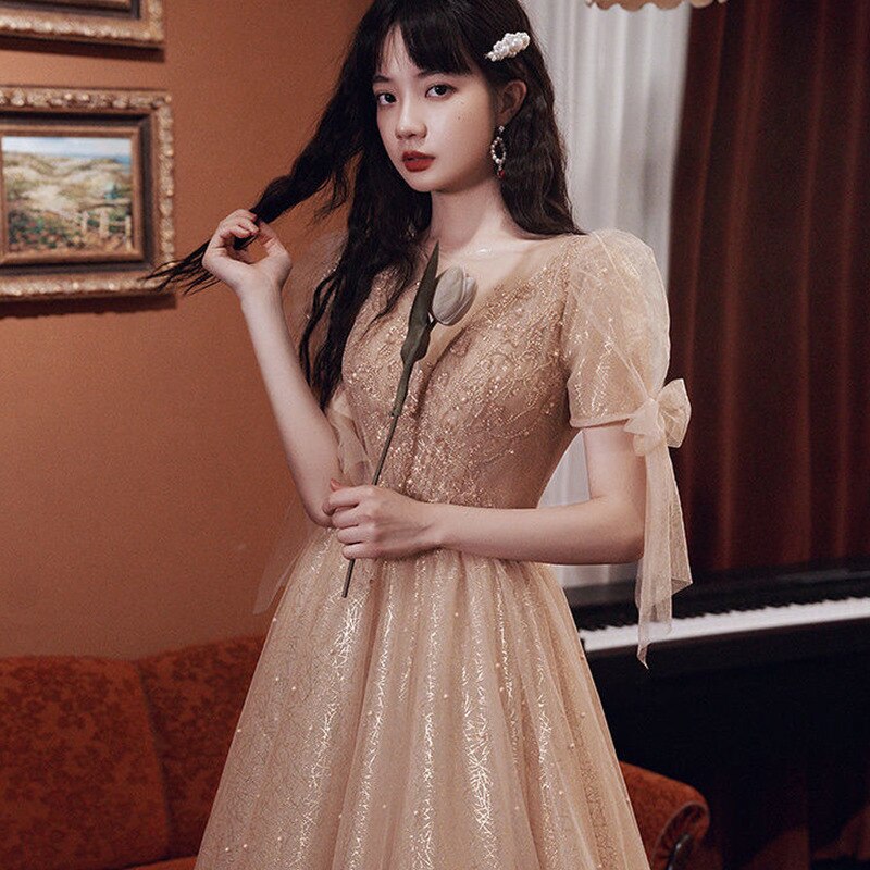 Kissnovaa - Pearls Beading Tulle Party Dresses
