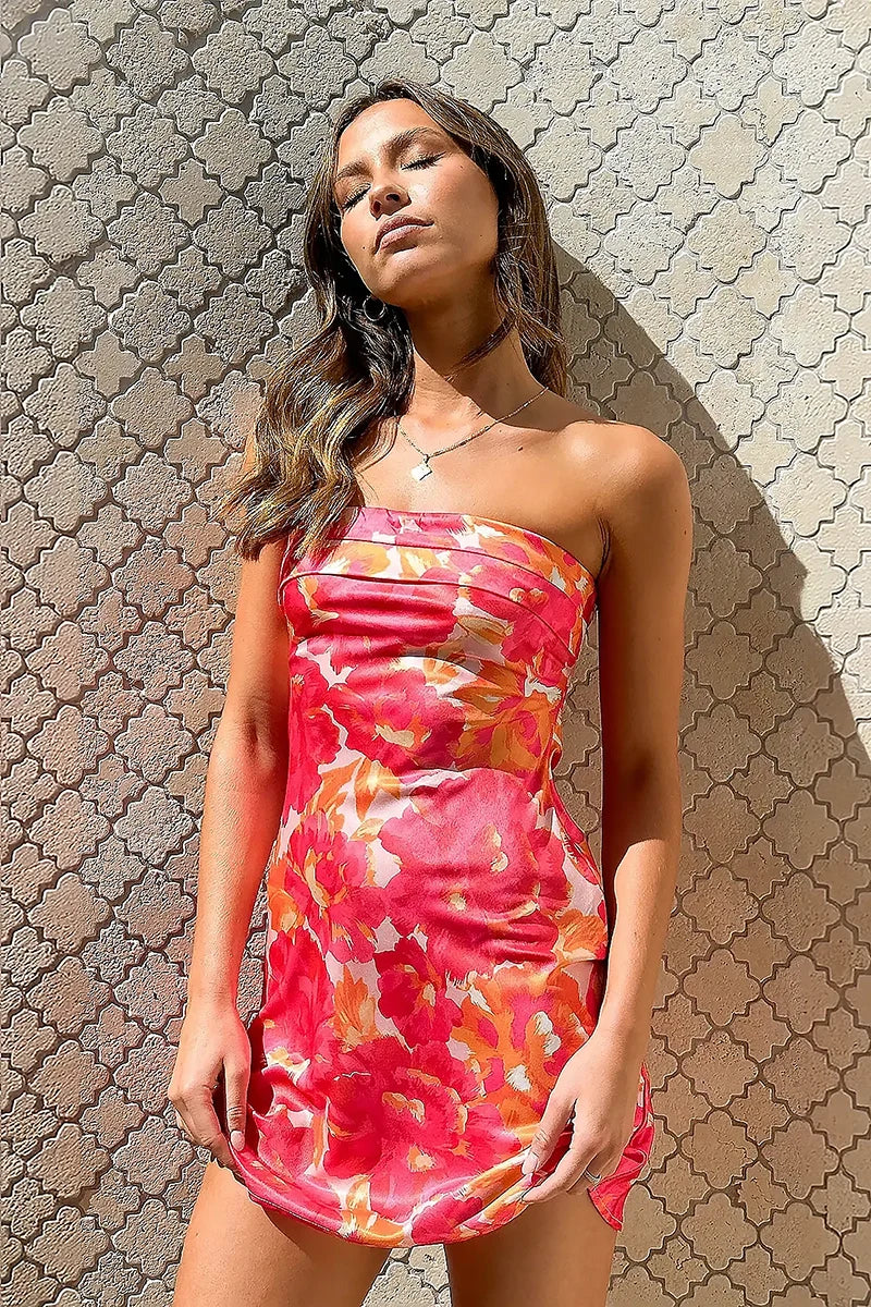 Juana Exclusive Mini Dress Pink/red Botanical Boutique Collection