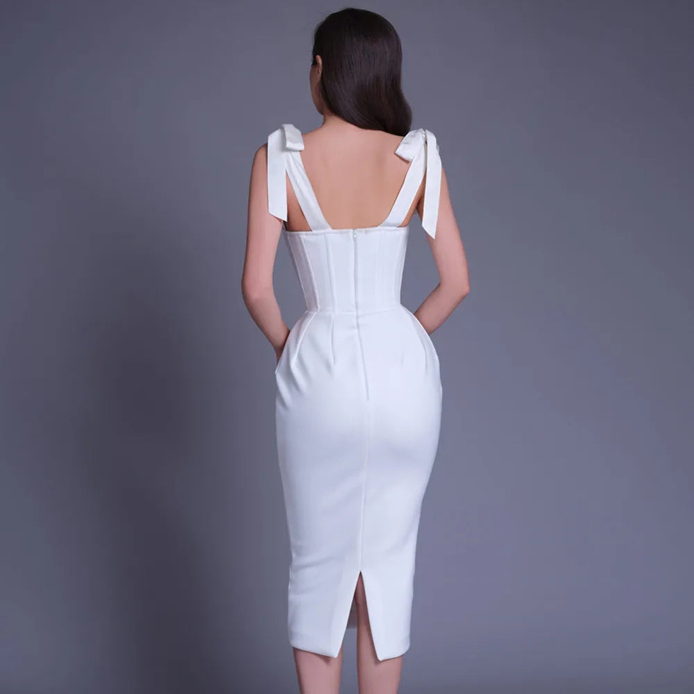 Pink New White Sleeveless Bodycon Midi Dress