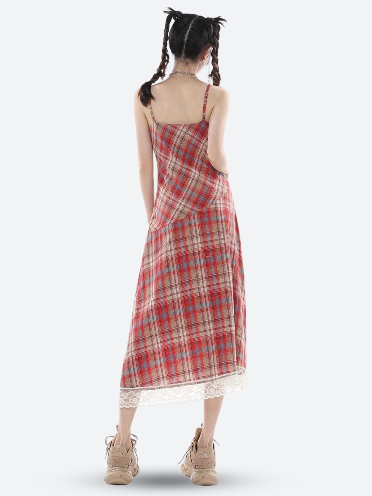 Lace Plaid Midi Dress
