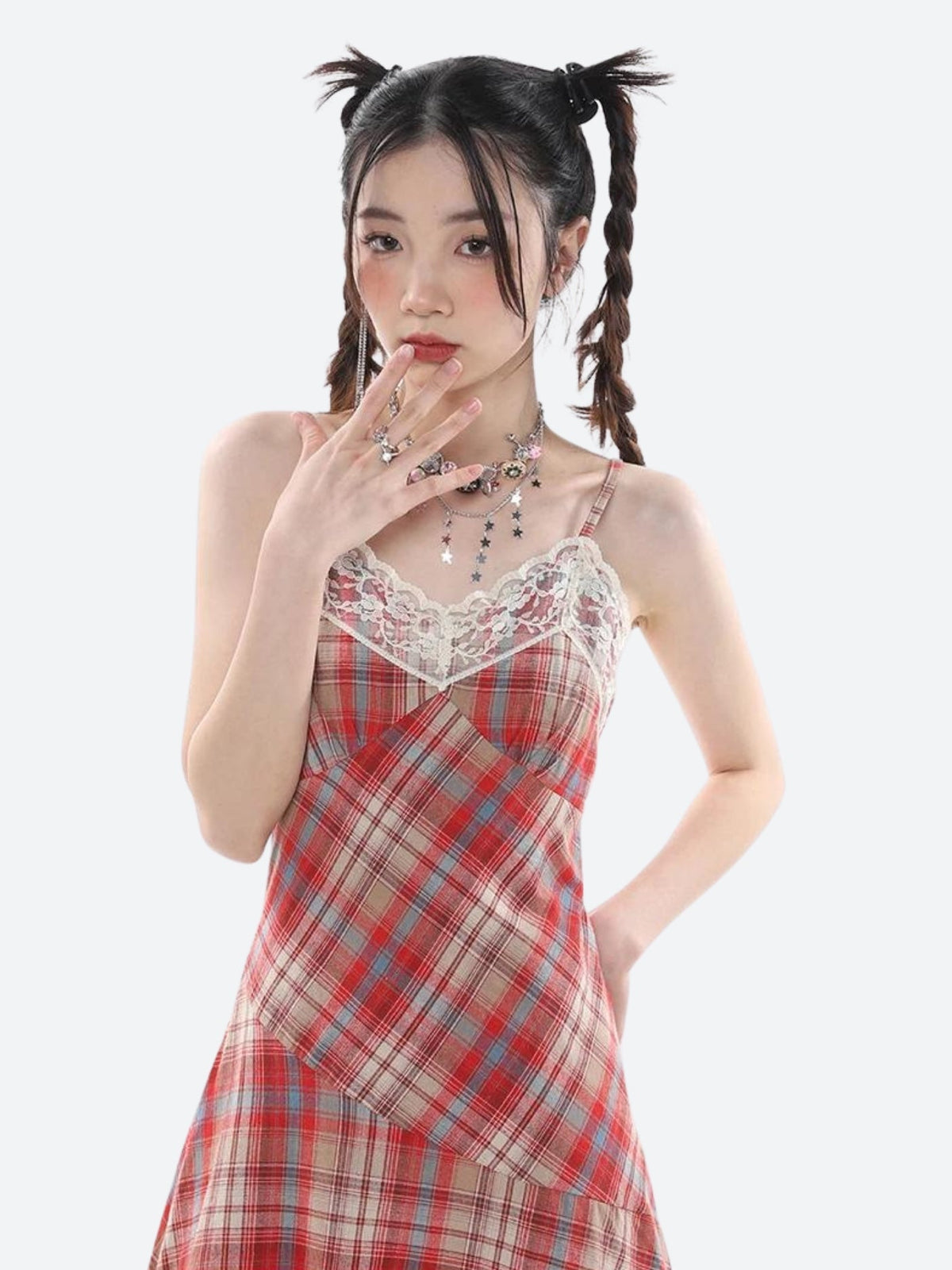 Lace Plaid Midi Dress