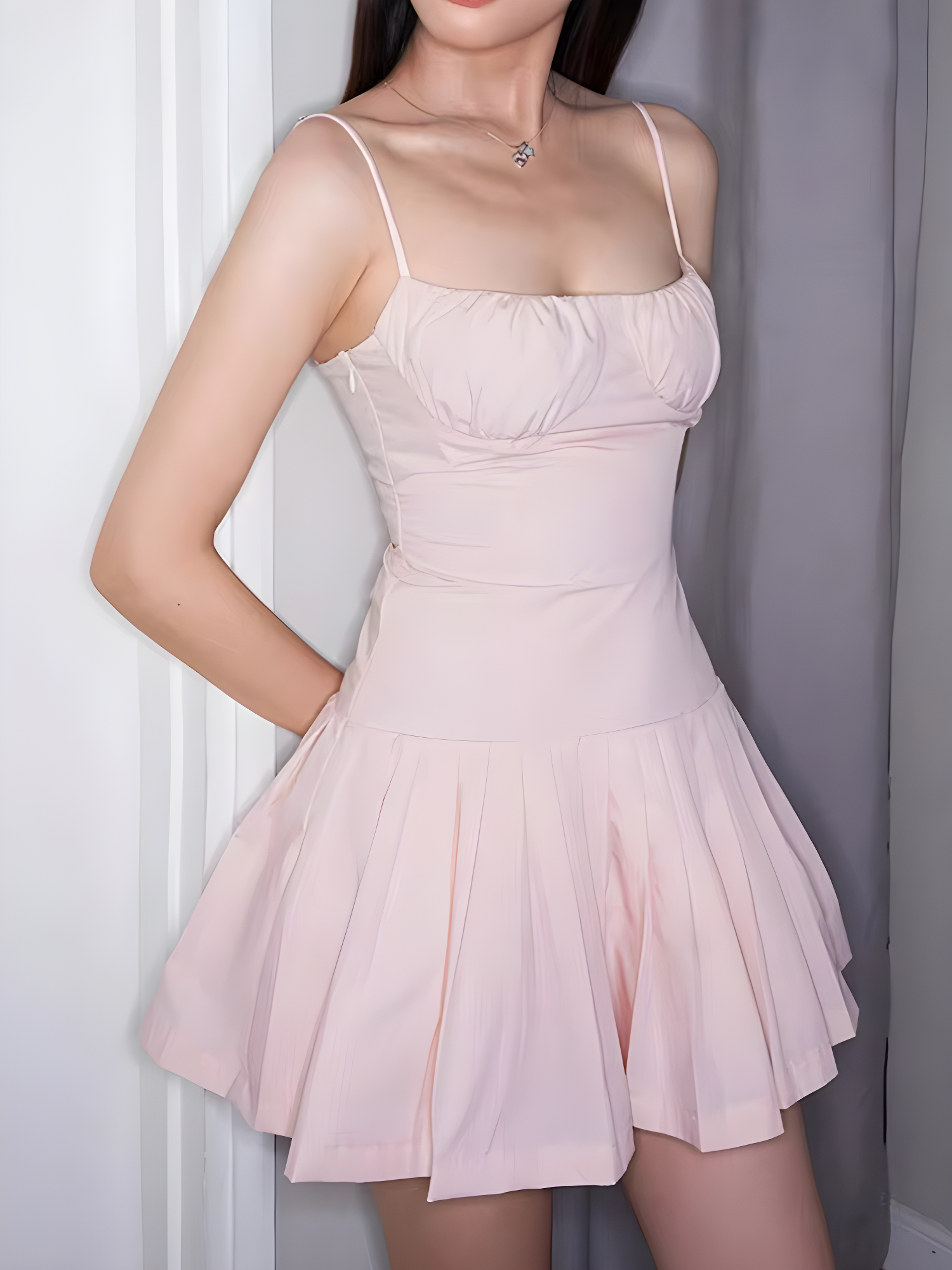 Pink Pleated Mini Dress