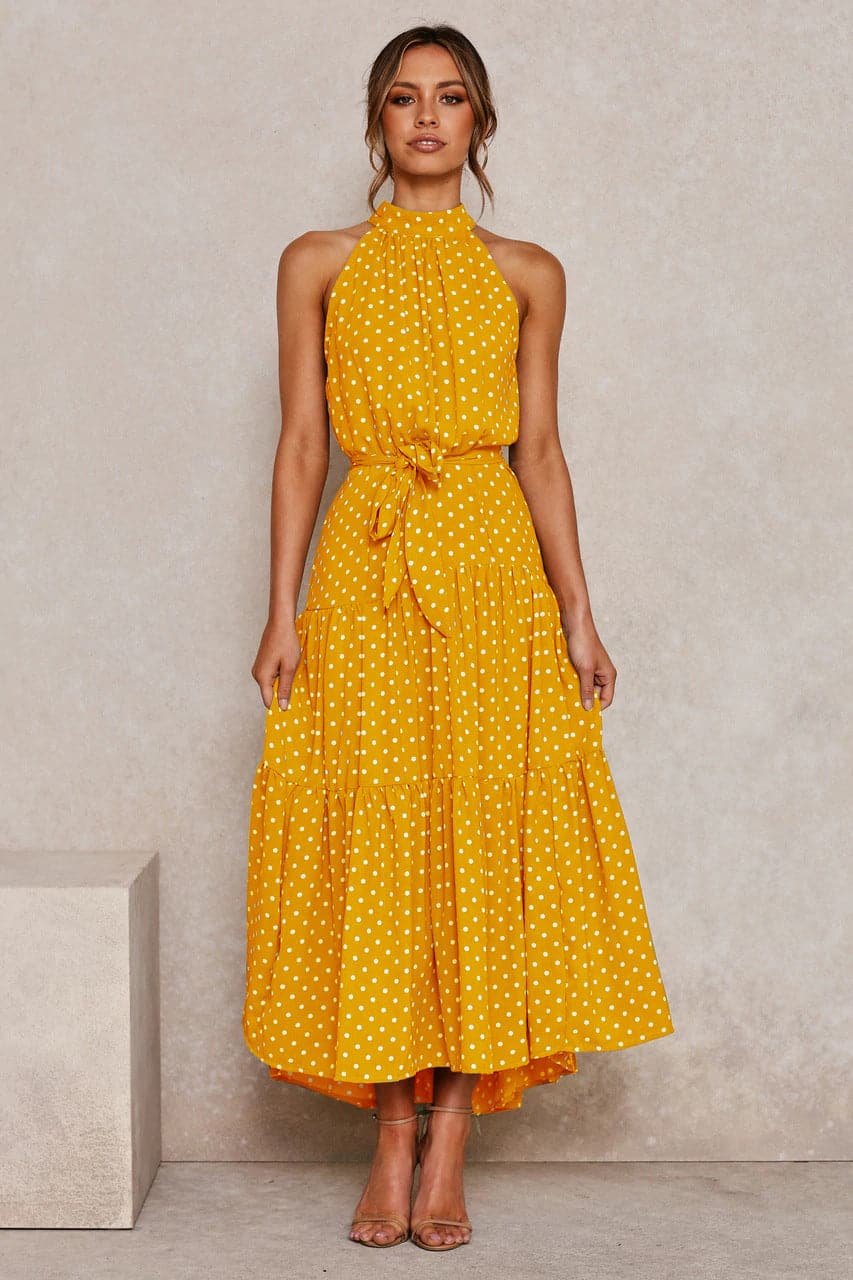 Polka Dot Print Women Bohemian Maxi Dress