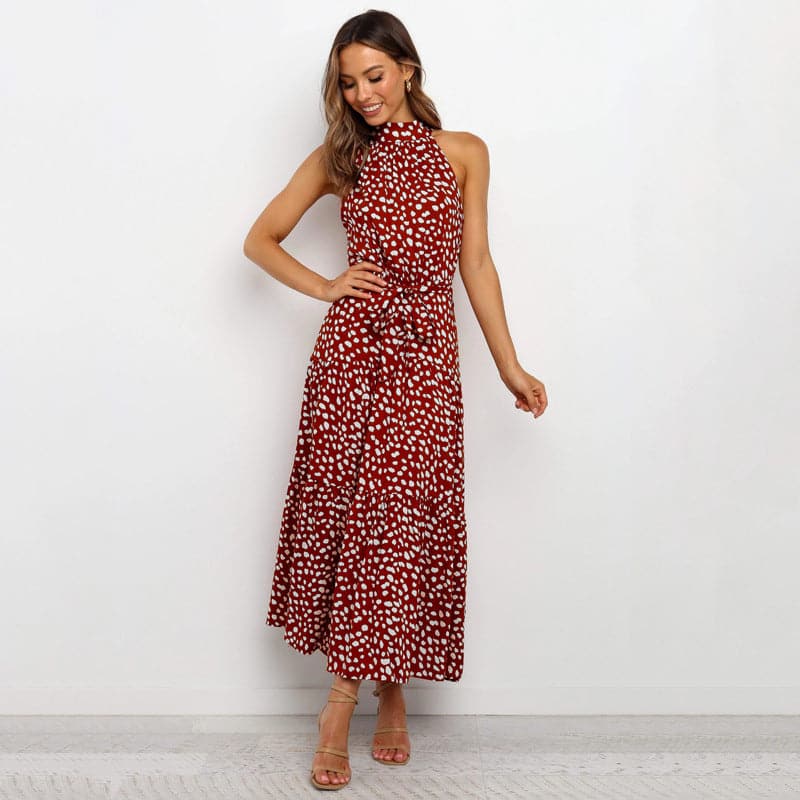 Polka Dot Print Women Bohemian Maxi Dress