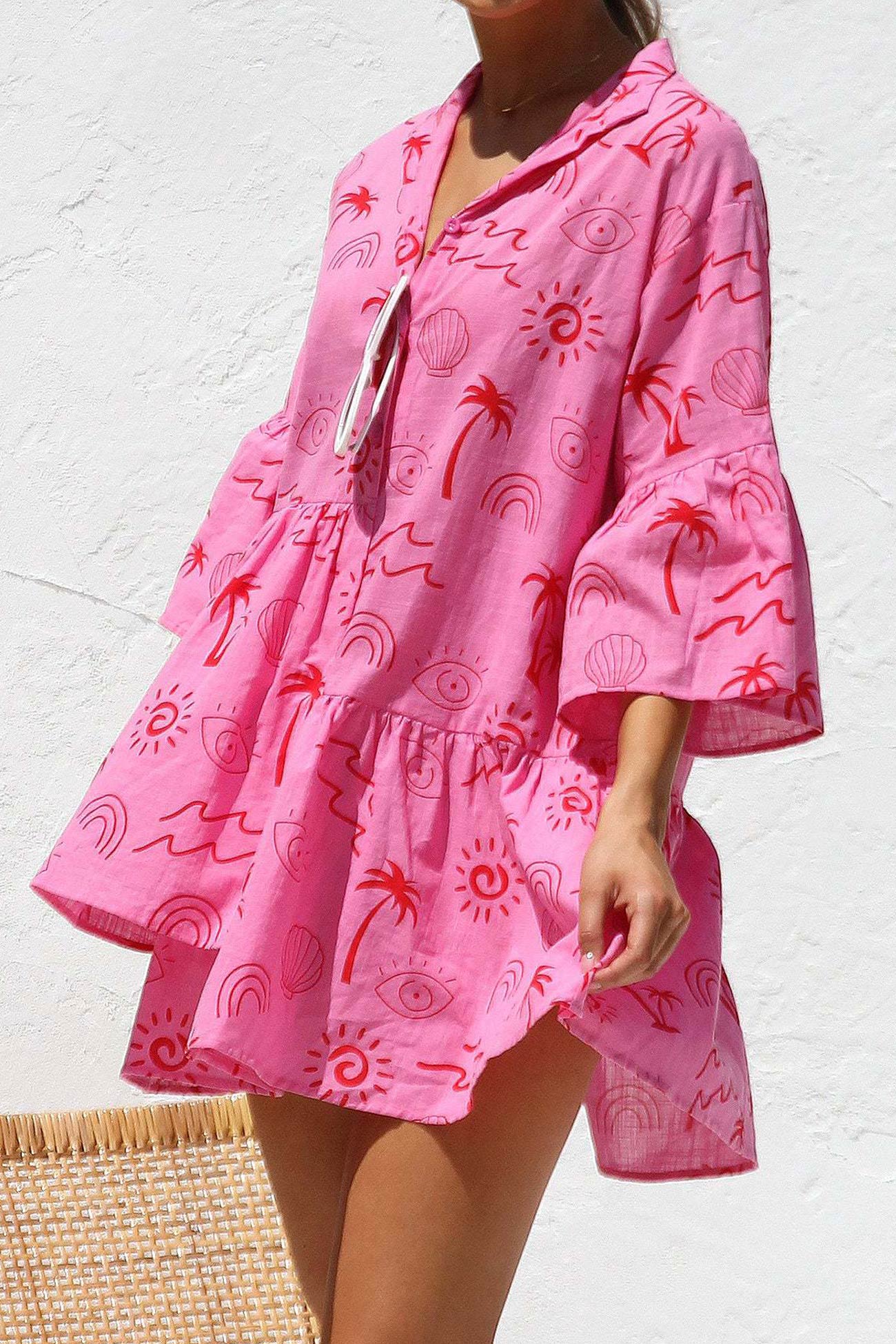 Flares Printed Sleeve Ruched Mini Dress