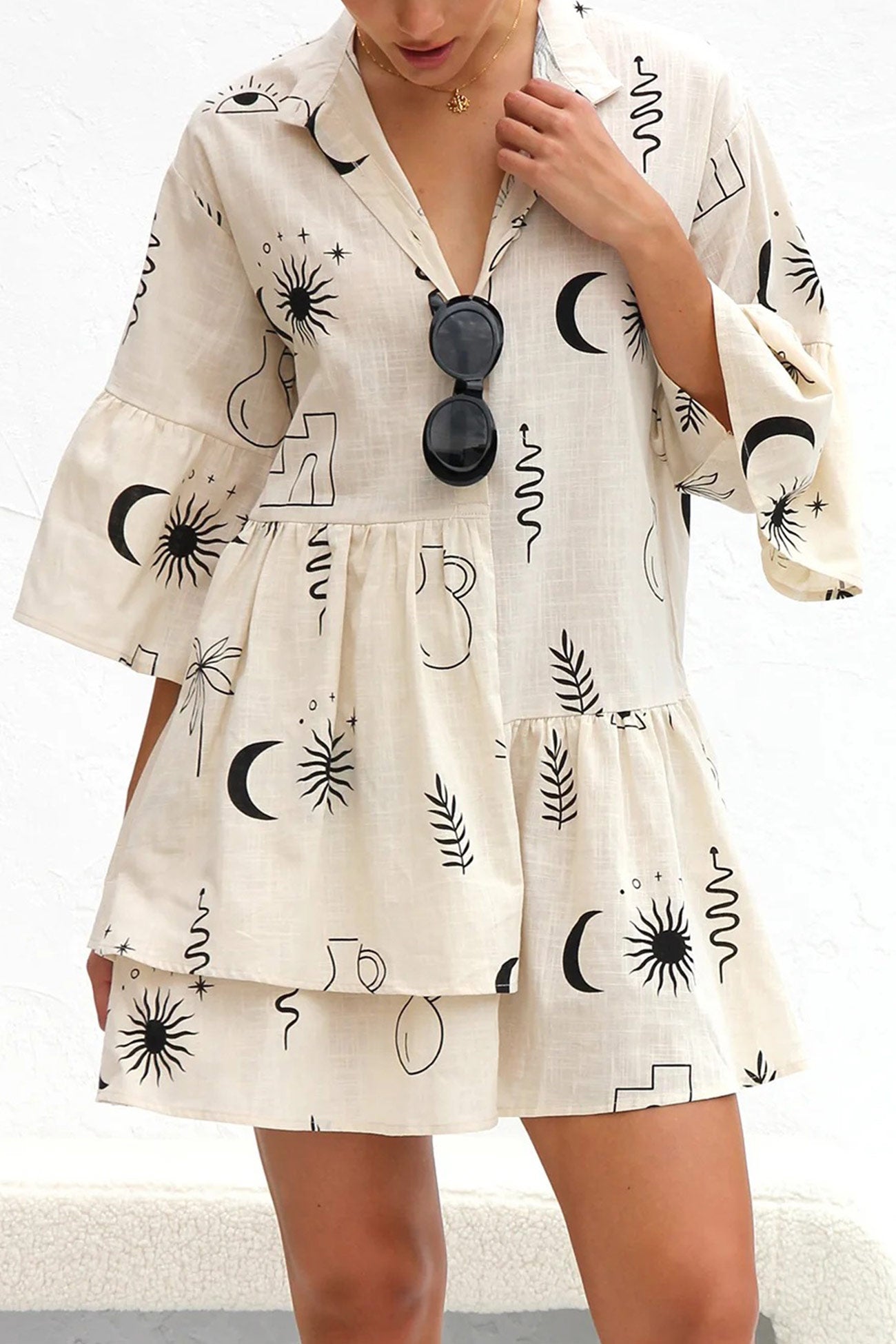 Flares Printed Sleeve Ruched Mini Dress