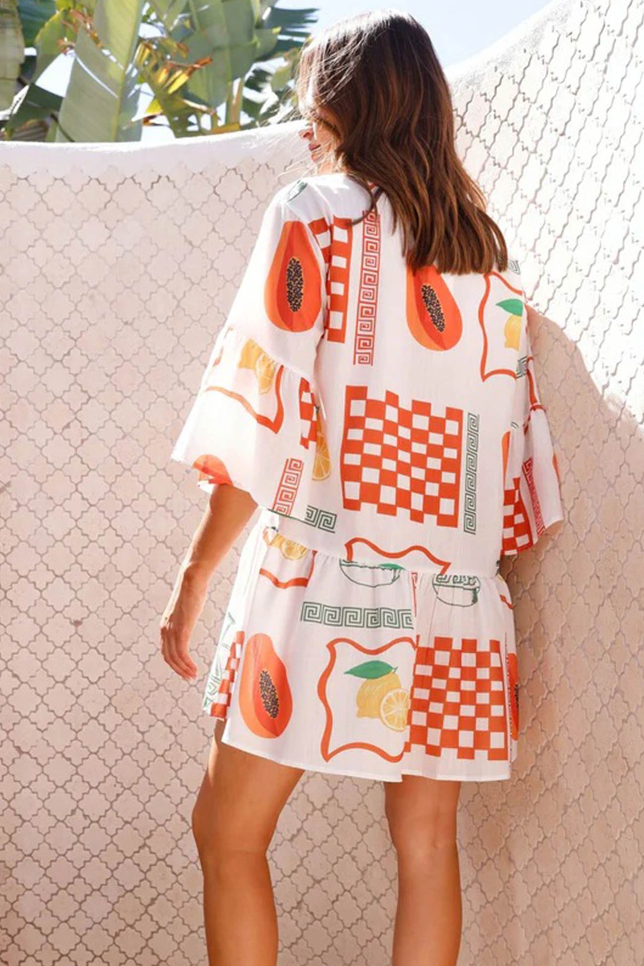 Flares Printed Sleeve Ruched Mini Dress