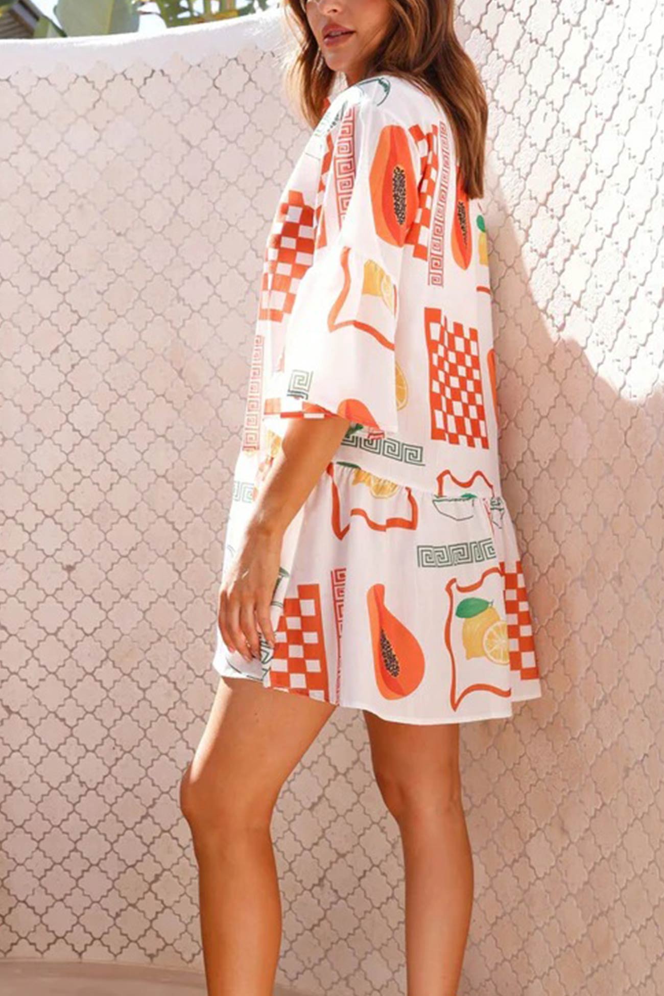 Flares Printed Sleeve Ruched Mini Dress