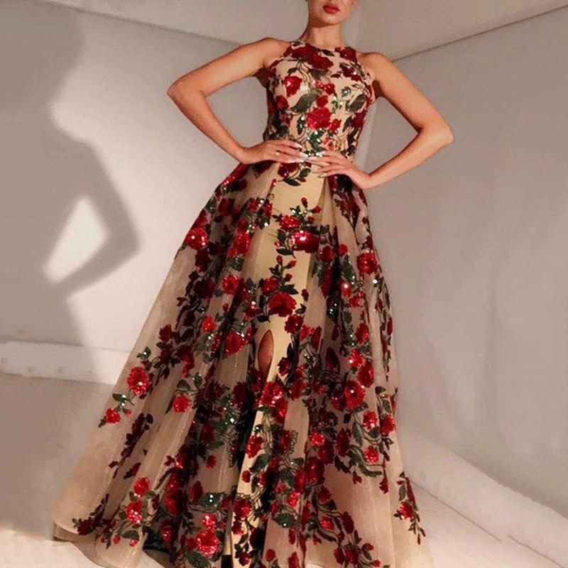 Kissnovaa - Prom Dresses for Women Sequin Flower Printed Dress