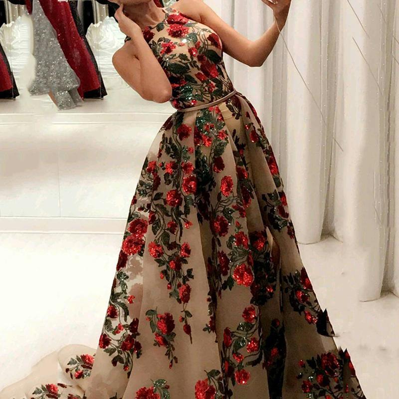 Kissnovaa - Prom Dresses for Women Sequin Flower Printed Dress