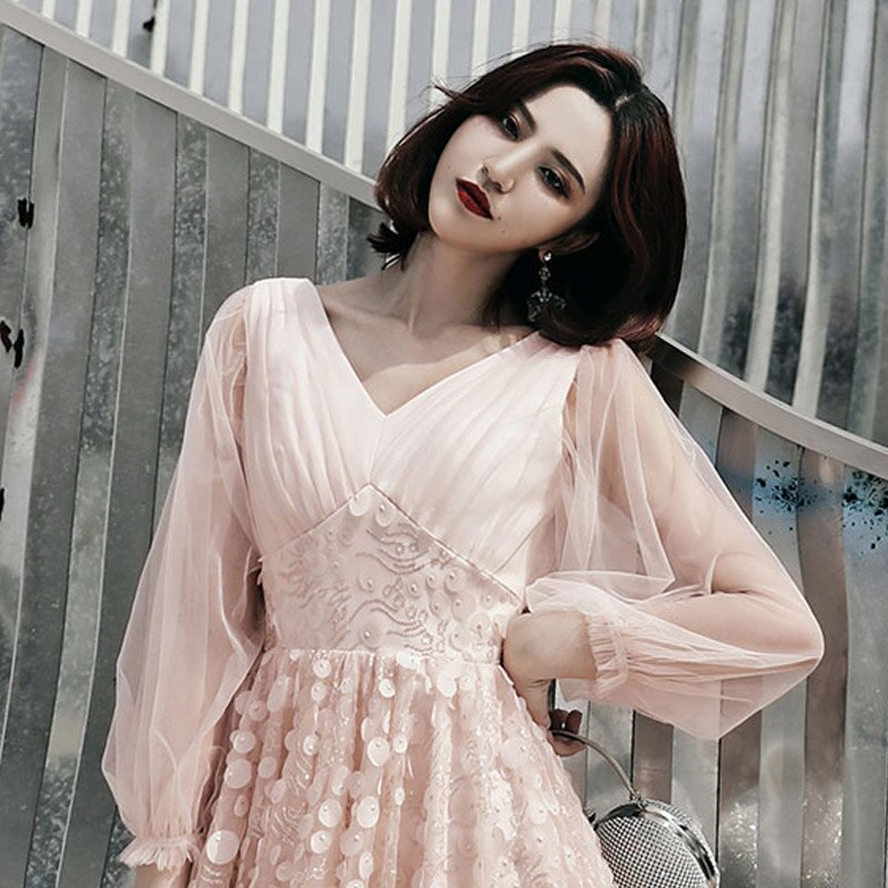 Kissnovaa - Appliques Fashion V-Neck Full Sleeves A-Line Prom Gowns