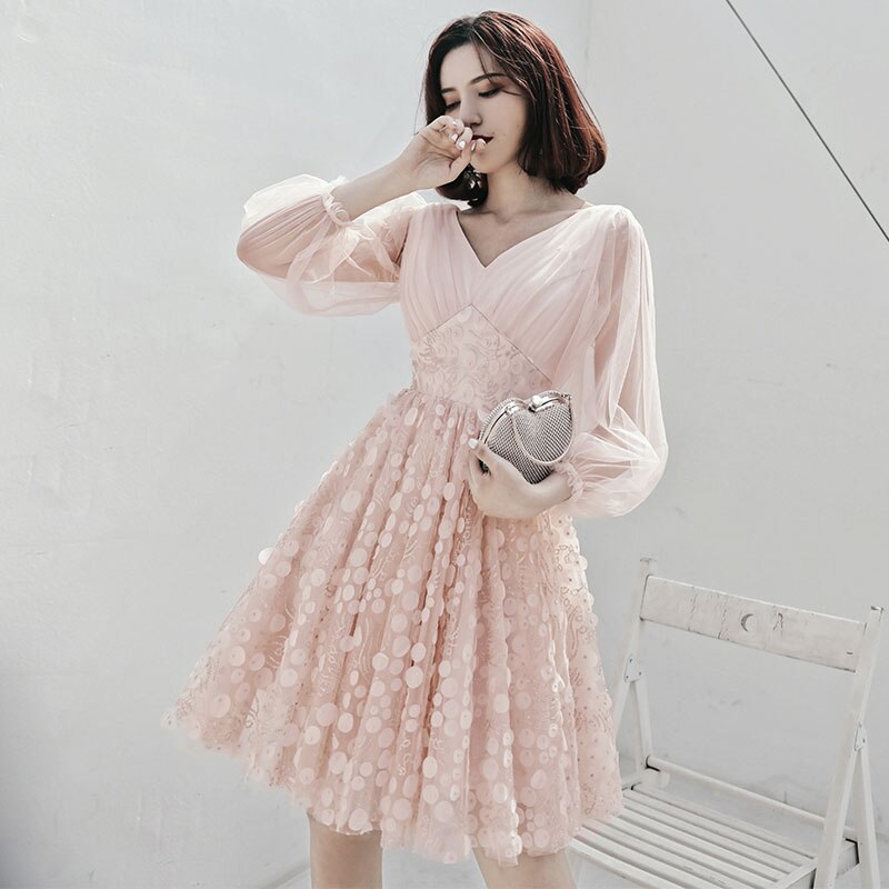Kissnovaa - Appliques Fashion V-Neck Full Sleeves A-Line Prom Gowns