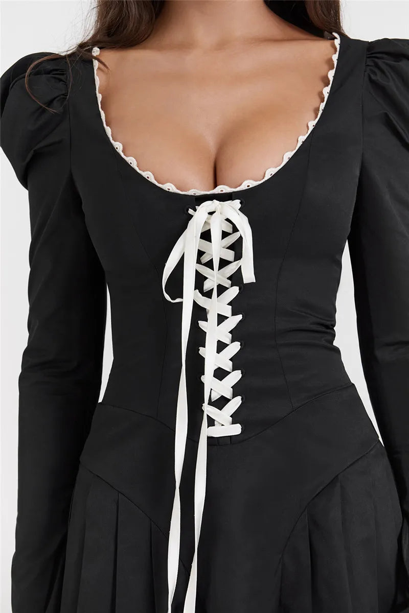 Shoulder Puff Pleated Mini Dress