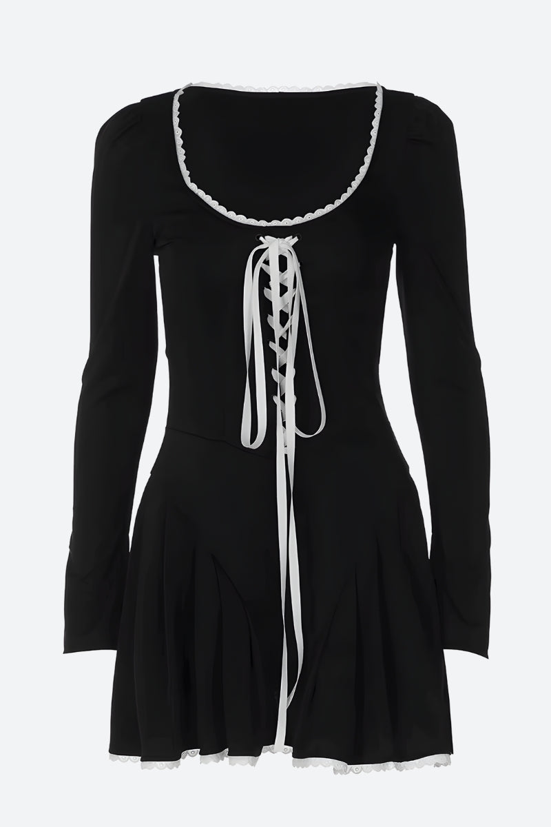 Shoulder Puff Pleated Mini Dress