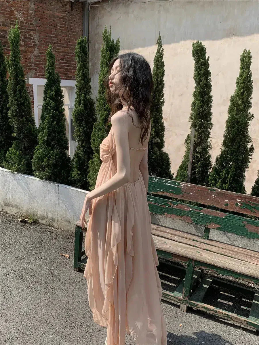 Backless Pure Chiffon Midi Dress