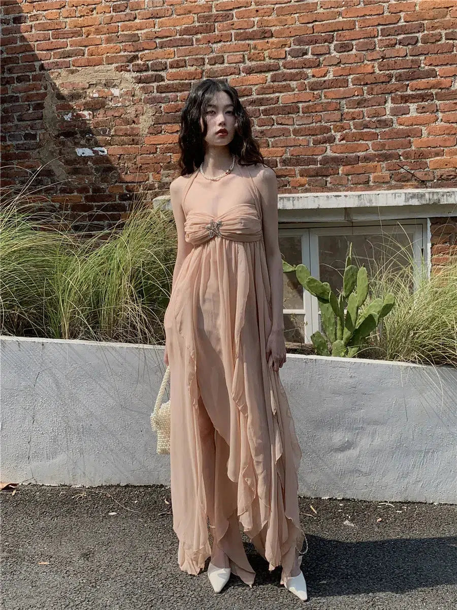 Backless Pure Chiffon Midi Dress