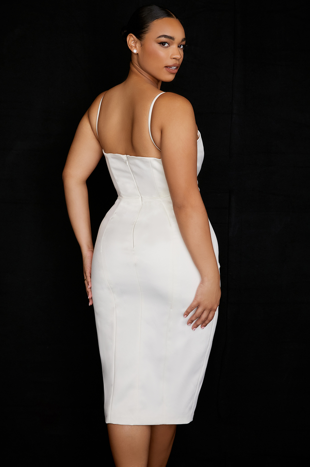Pleated Satin Corset Midi Dress