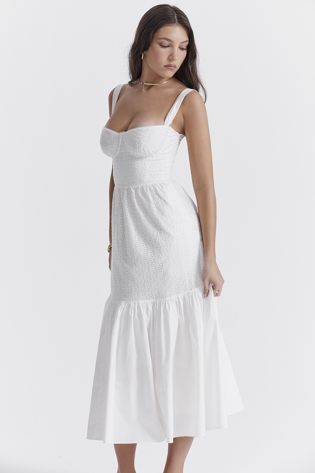 White Elia Broderie Anglaise Midi Dress