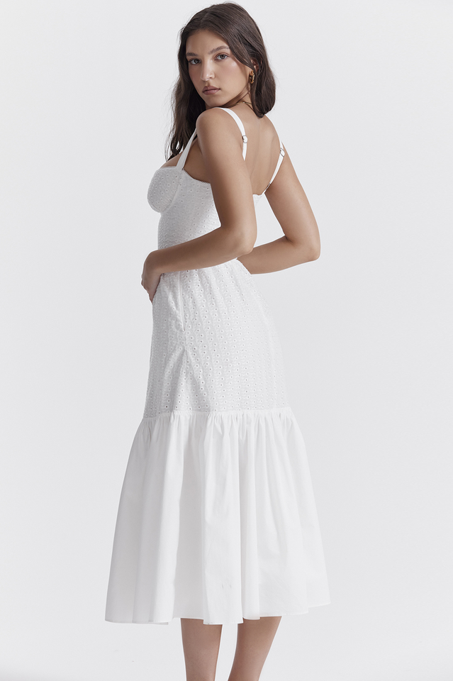 White Elia Broderie Anglaise Midi Dress