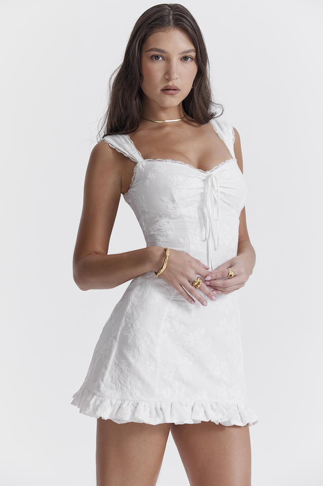 White Odessa Embroidered Mini Dress