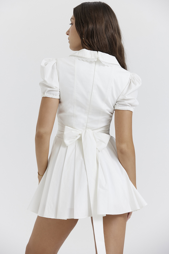 White Piera Pleated Mini Dress