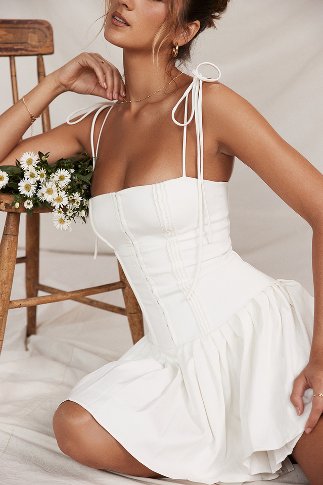 White Marcy Pleated Mini Dress