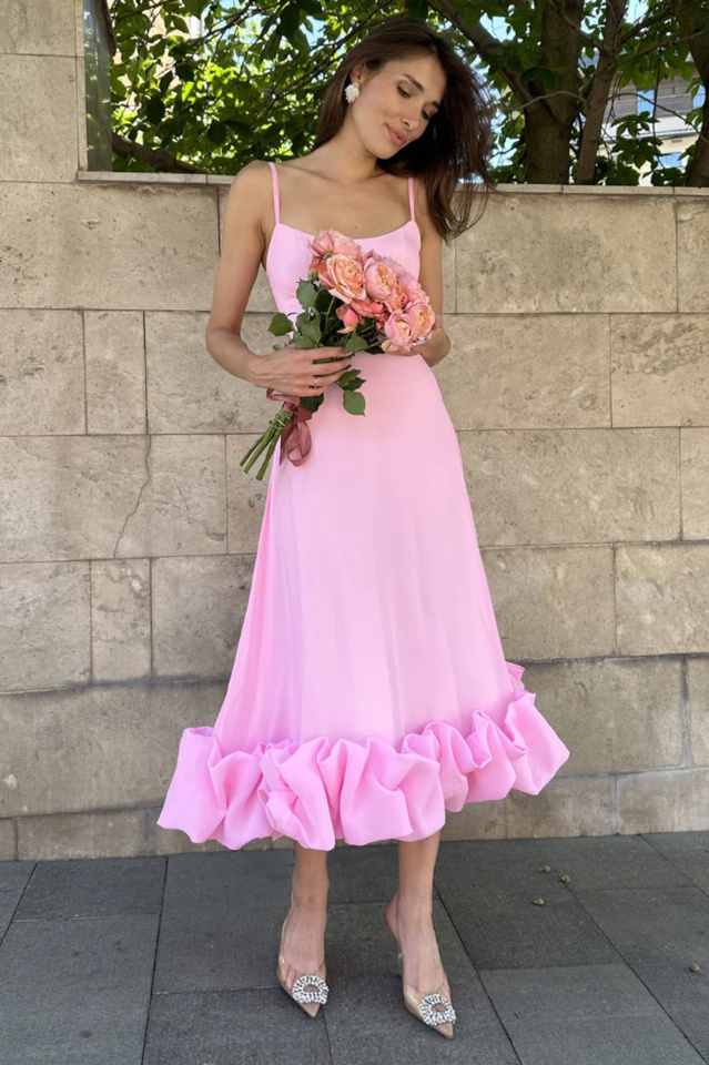 Bustier Flounce Midi Dress
