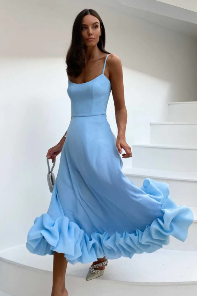 Bustier Flounce Midi Dress