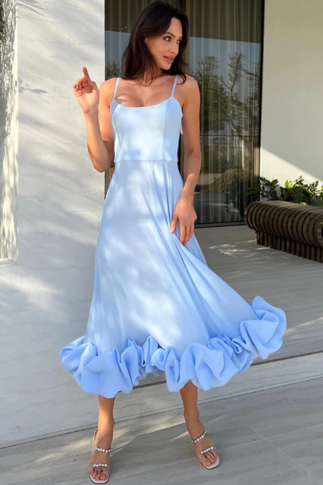 Bustier Flounce Midi Dress
