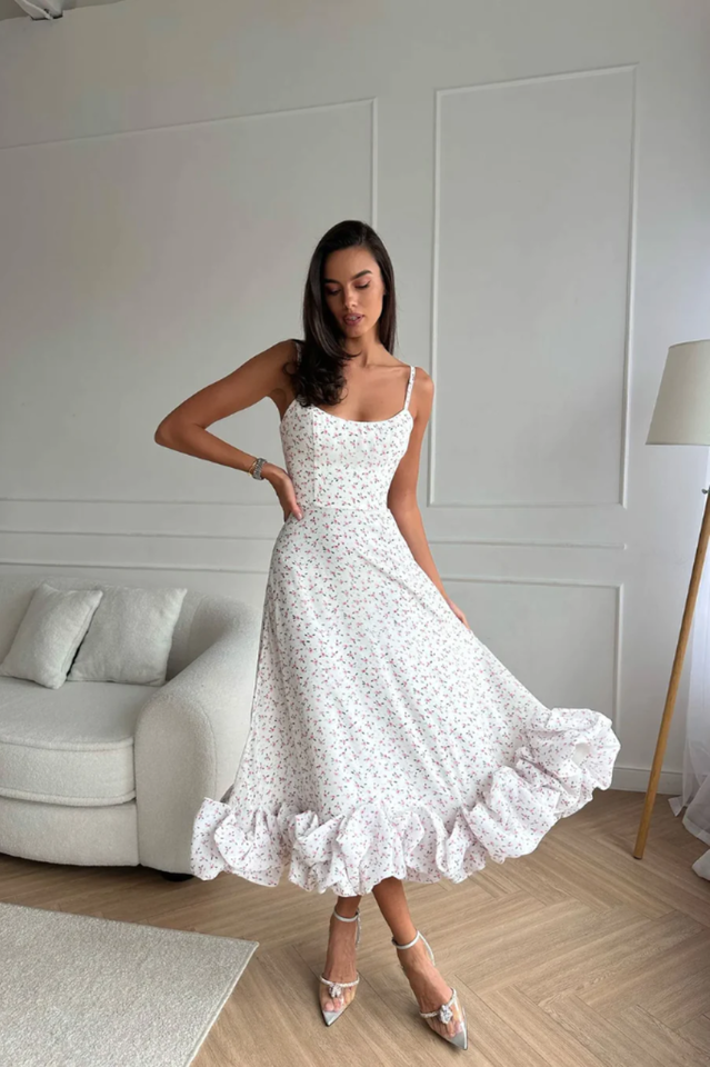 Bustier Flounce Midi Dress