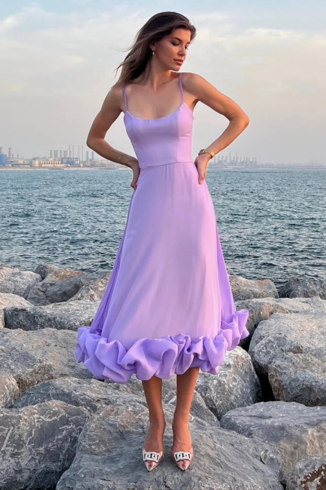Bustier Flounce Midi Dress