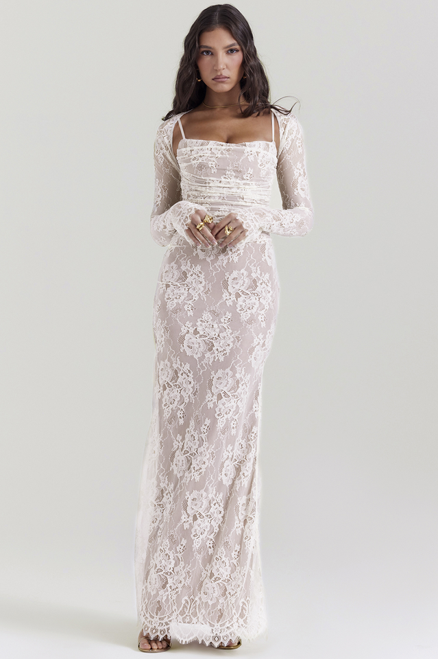 Timeless Cream White Lace Maxi Dress