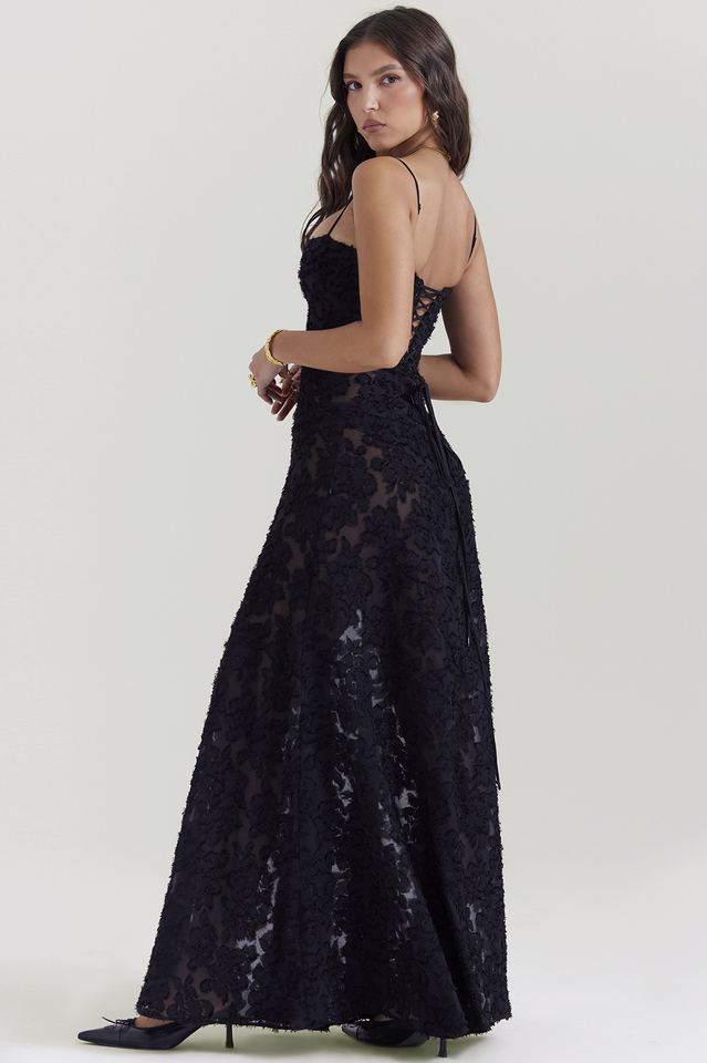 Serena Retro Black Printed Maxi Dress