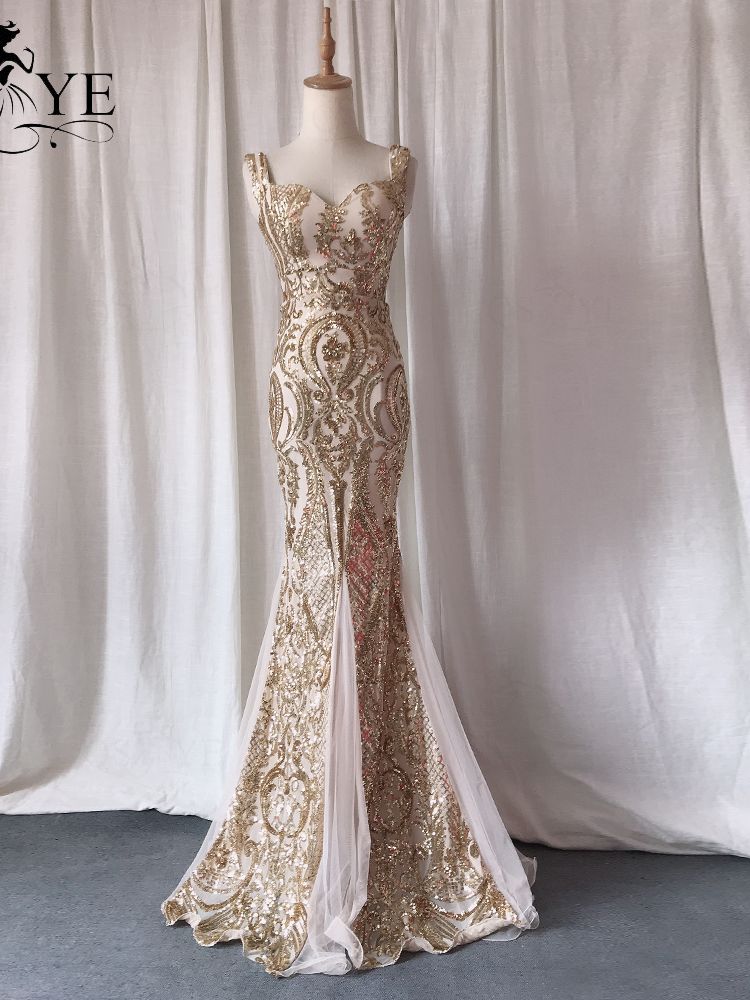 Kissnovaa - Mermaid Long Prom Gown Gold Evening Dresses