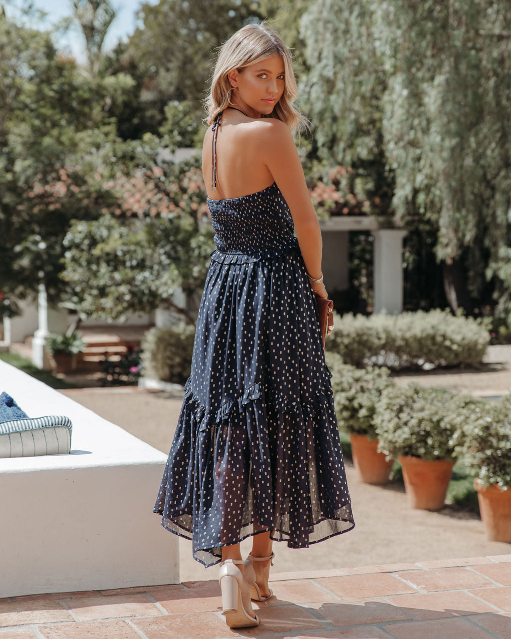Metallic Remarkable Detailed Halter Midi Dress Navy FINAL