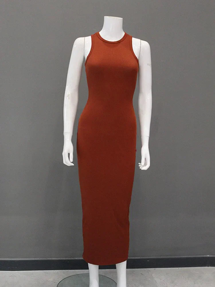 Knitted Ribbed Black Bodycon Long Round Midi Dresses