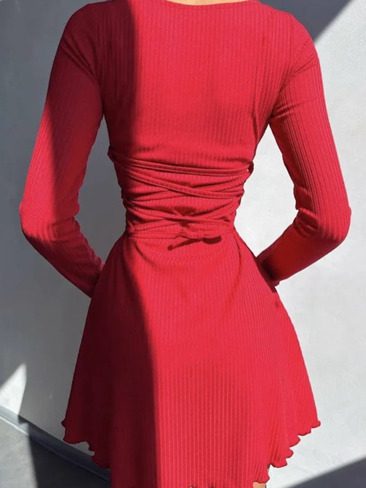Lace Ribbed Up Mini Dress