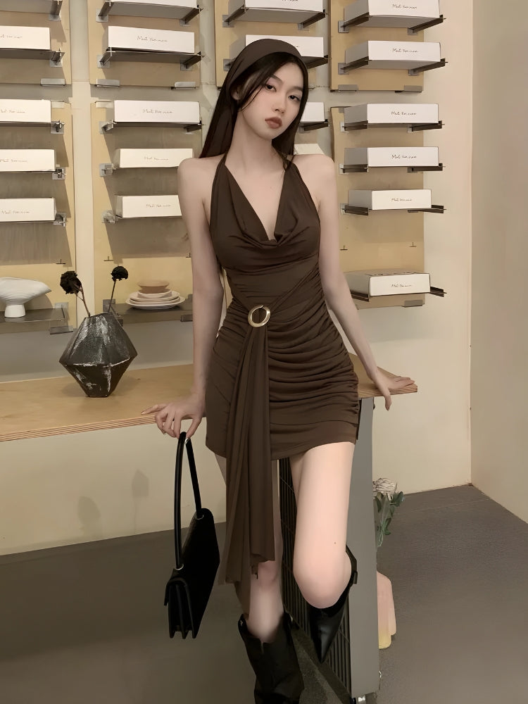 Halter Ruched Neck Mini Dress