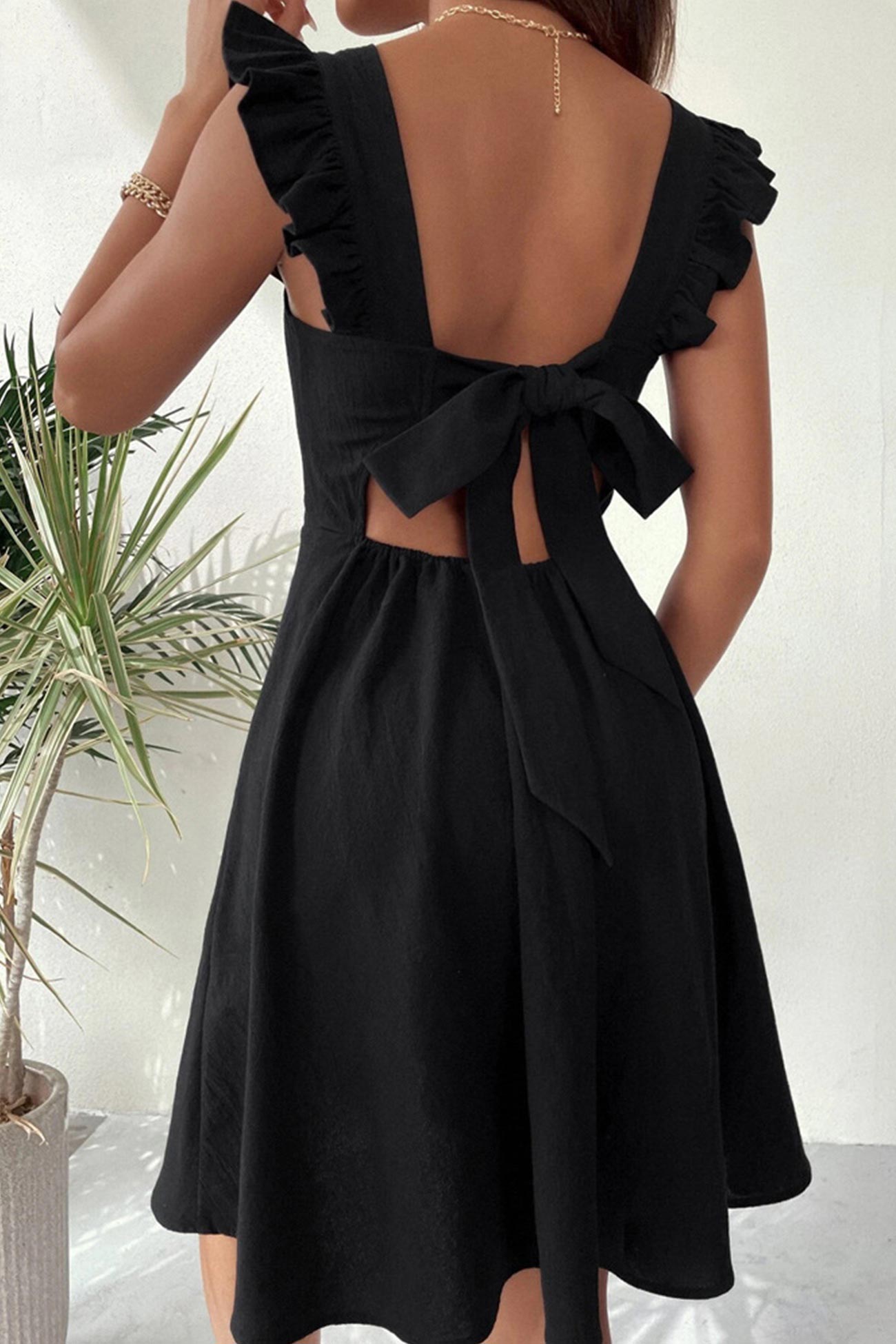Sleeveless Ruffle Tie-back Mini Dress