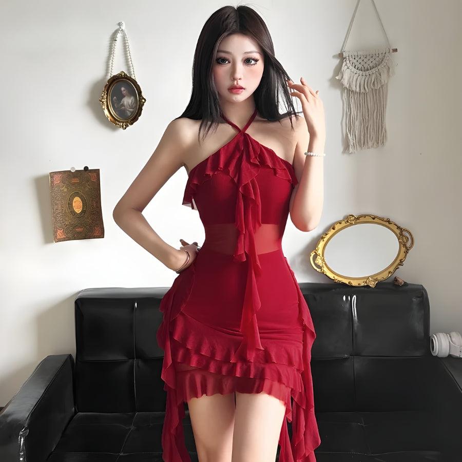 Halter Ruffled Neck Mini Dress